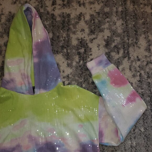 F21 Bling Tie Dye Cropped Hoddie Sweater NWT - Picture 10 of 11